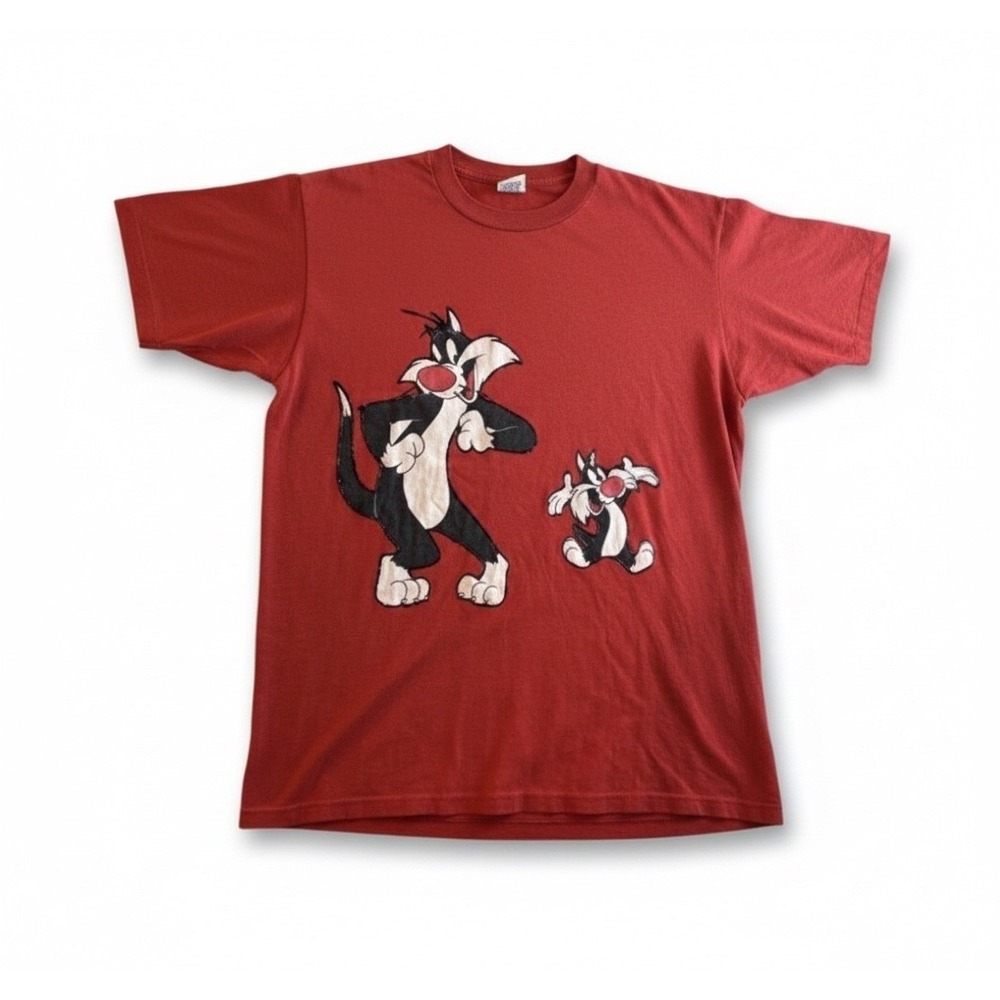 Graphic Vtg Red T shirt Tee Sylvester the Cat Sz L Customized Streetwear